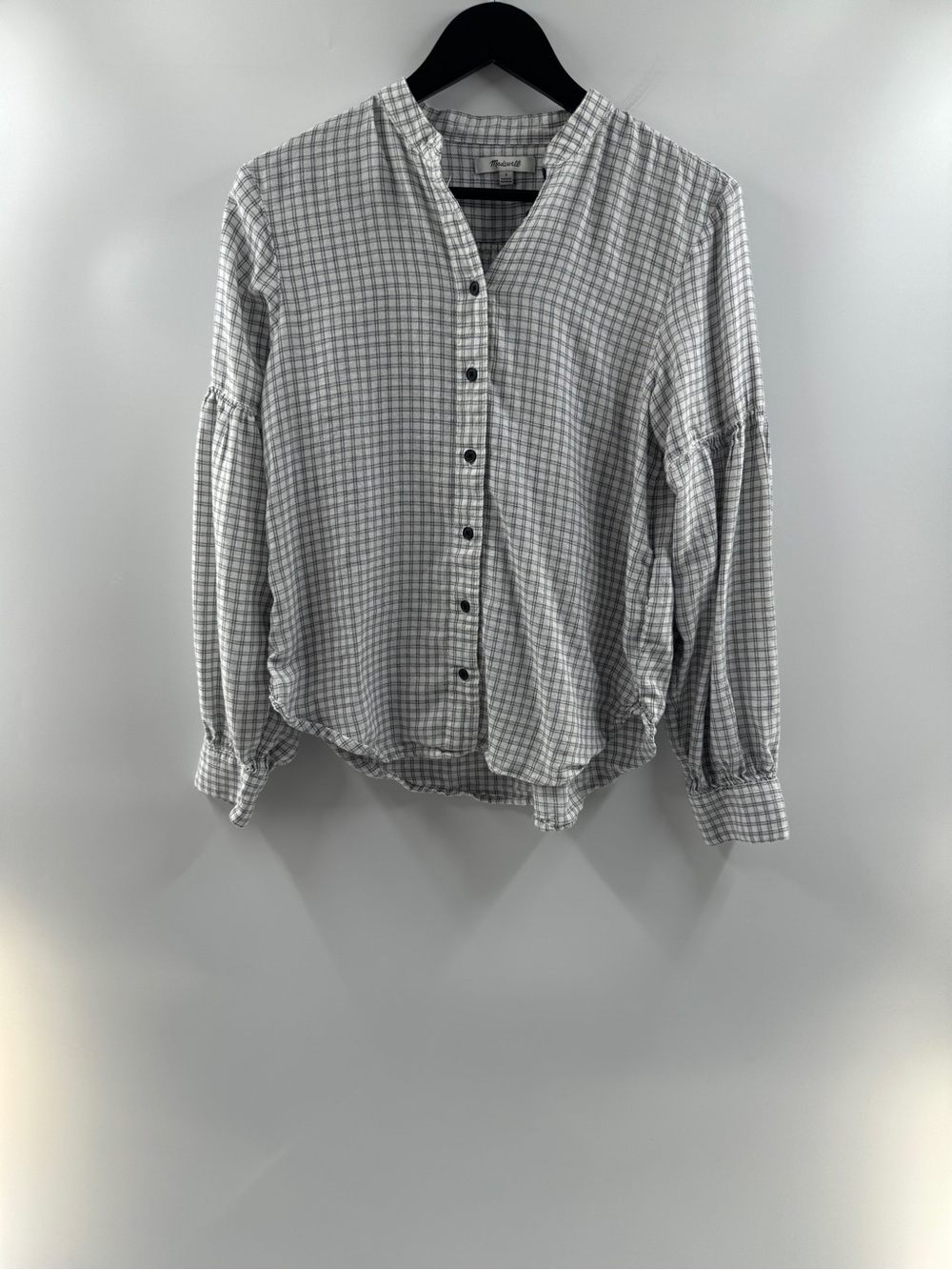 Madewell Windowpane Plaid Bell Sleeve Button Down Shirt Women’s Small